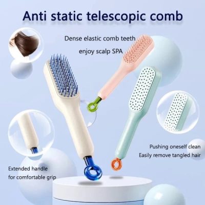Self Cleaning Hair Brush, One-Click Cleaning Telescopic Hair Comb, Anti-Static Telescopic Hairbrush, Anti-Hair Entangled Automatic
