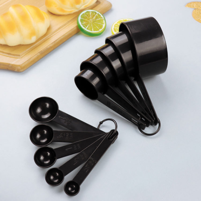 High Quality 10 Pcs Black Plastic Spoon Baking Coffee Measuring Spoons Cups Tablespoon Tools