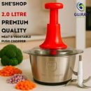 Best Quality Premium Stainless Steel 2L Hand Push Chopper – Multifunctional Meat & Vegetable Cutter with 4 Sharp Blades Portable Food Processor Bowl for Easy Kitchen Use