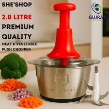 Best Quality Premium Stainless Steel 2L Hand Push Chopper – Multifunctional Meat & Vegetable Cutter with 4 Sharp Blades Portable Food Processor Bowl for Easy Kitchen Use