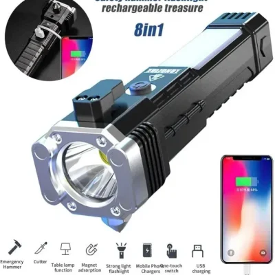 Multifunction Portable LED Flashlight Rechargeable Hammer Torch Flashlight | Car Emergency Tool with Window Breaker Hammer | Cutter | Flashlight Household Rechargeable Ultra Strong Outdoor Bright Led Flashlight
