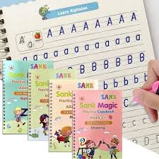 Sank Magic Practice Copybook with 1 Pen 10 refills+ 1 pen case,4 pcs Reusable Handwriting Magic Practice Copybook for Children, Alphabet Number Math Drawing Tracing Book