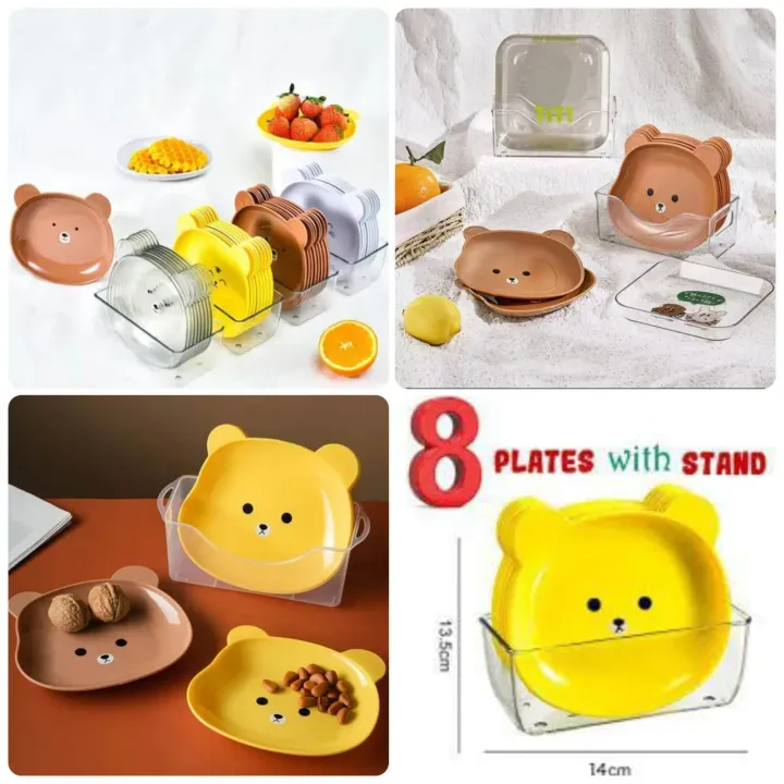 8pcs Cartoon Bear Tableware Set – Cute Bowls & Plates for Breakfast, Snacks, and Desserts (Random Color) - Image 3