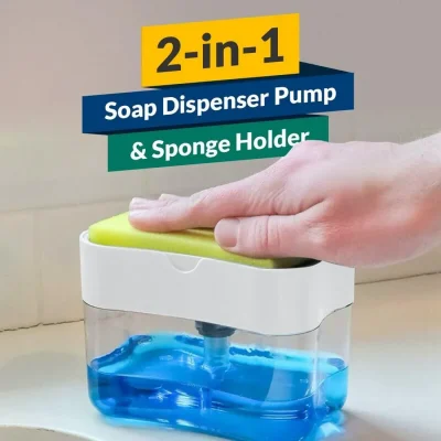2 In 1 Scrubbing Liquid Detergent Dispenser Press Type Liquid Soap Box Pump Organizer Sponge Kitchen Bathroom Supplies