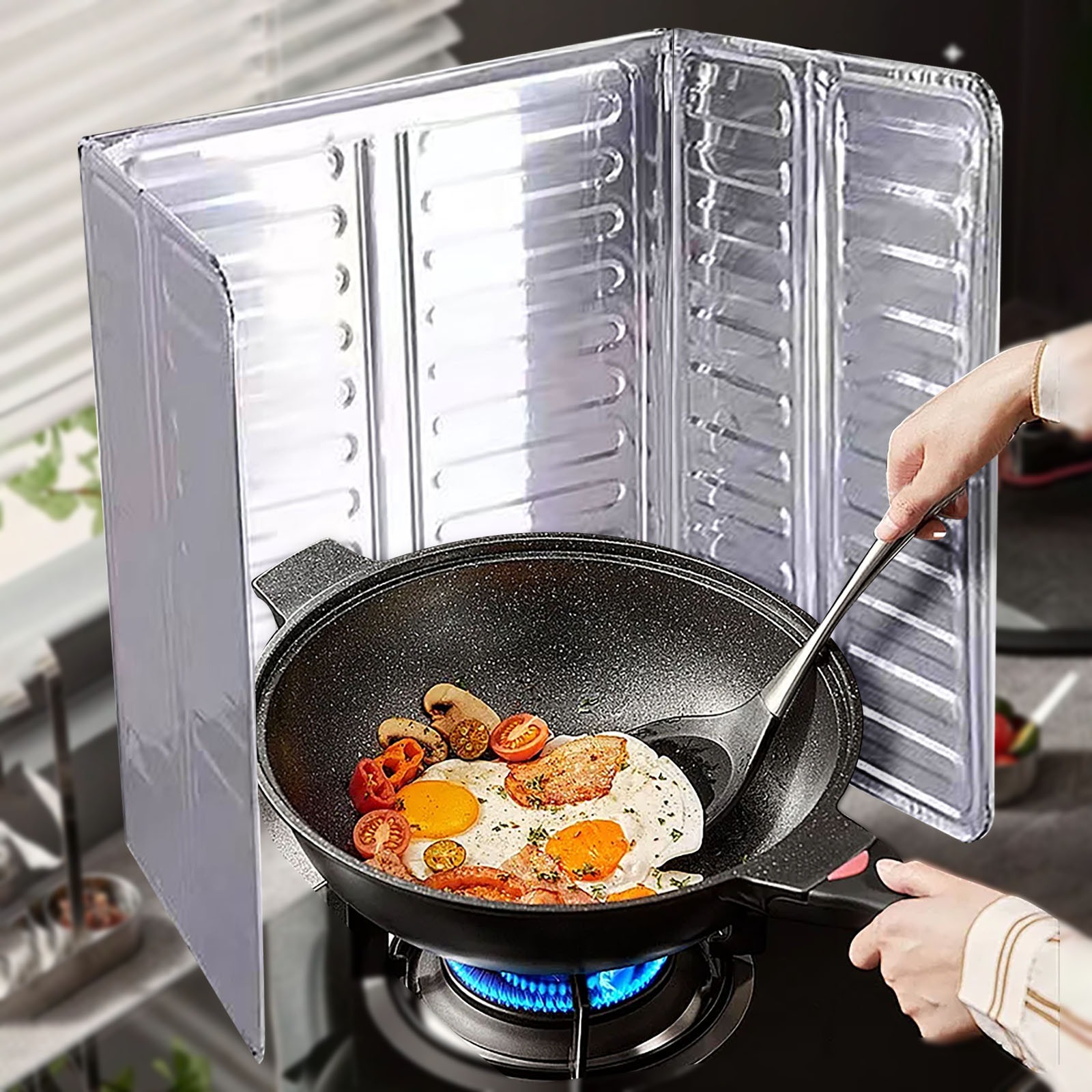 Foldable Aluminum Stove Splatter Guard – Oil Splash Shield for Cooking, Frying & Kitchen Heat Insulation