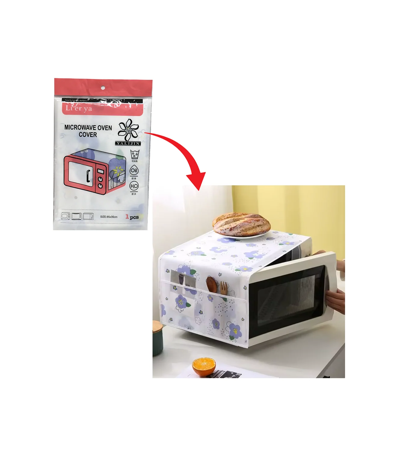 Microwave Oven Cover Waterproof Double Pocket Storage Bag 83x34cm PEVAM Material - Image 3