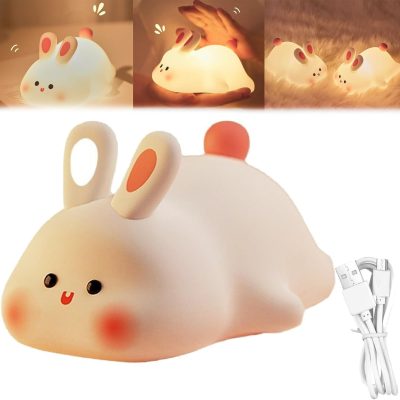 Silicon Rabbit Lamp - Cute Lamps - Rechargeable Rabbit Lamp With Touch Sensor - Bunny Night Lamps for Kids