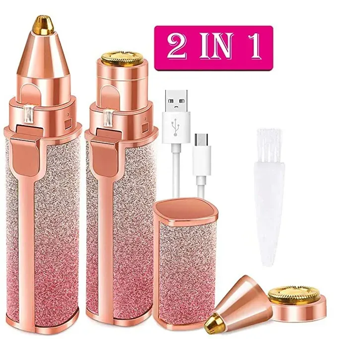 Rechargeable Flawless Hair Remover 2 in 1 Hair Remover Trimmer For Women, Electric Flawless Facial Machine Razor, Painless Eyebrow Removal Shaver Lip Chin Bikini Fuzz Mustache - Image 2