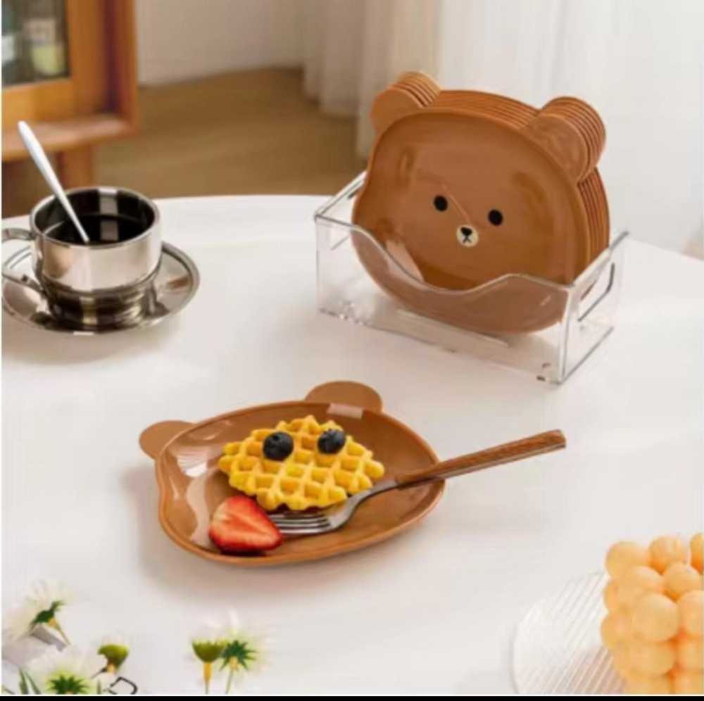 8pcs Cartoon Bear Tableware Set – Cute Bowls & Plates for Breakfast, Snacks, and Desserts (Random Color)