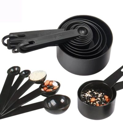10pcs Black Plastic Measuring Spoons Cups Measuring Set Tools For Baking Coffee