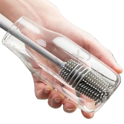 Long Handle Silicone Bottle Cleaner Brush for Washing Water Bottle, Solution Bottle, Mug. Cleaning Brush ( (Pack of 1) (Color - Grey) )