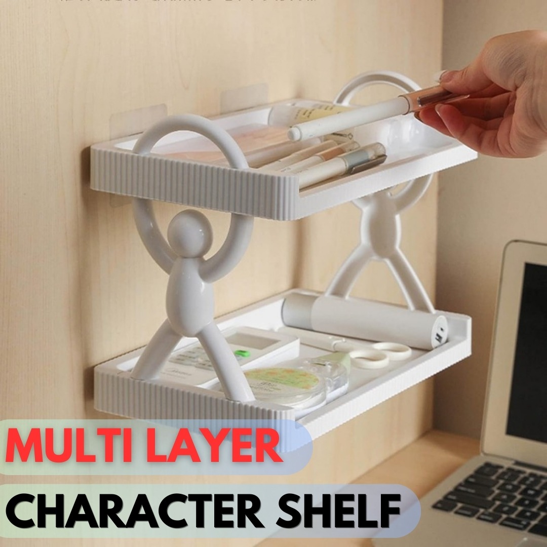 Multi Layer Character Shelf Multipurpose Simple Style Wall Mounted Shelf Space Saving for Kitchen/Bathroom