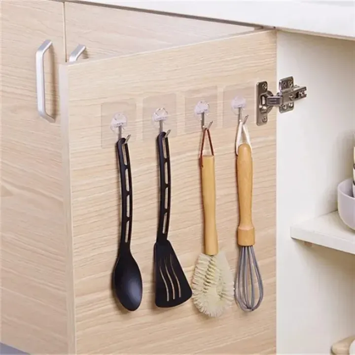10pcs Transparent Stainless Steel Strong Self Adhesive Hooks Key Storage Hanger for Kitchen Bathroom Door Wall Multi-function - Image 3