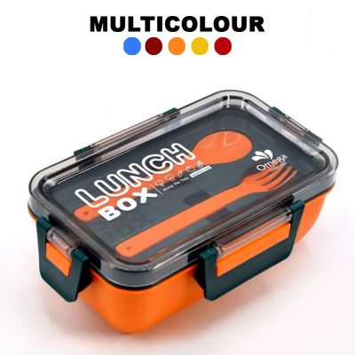 Kendy Lunch Box for School Kids 2 Portion Plastic Tiffin Lunch Box with Spoon and Fork 850ML