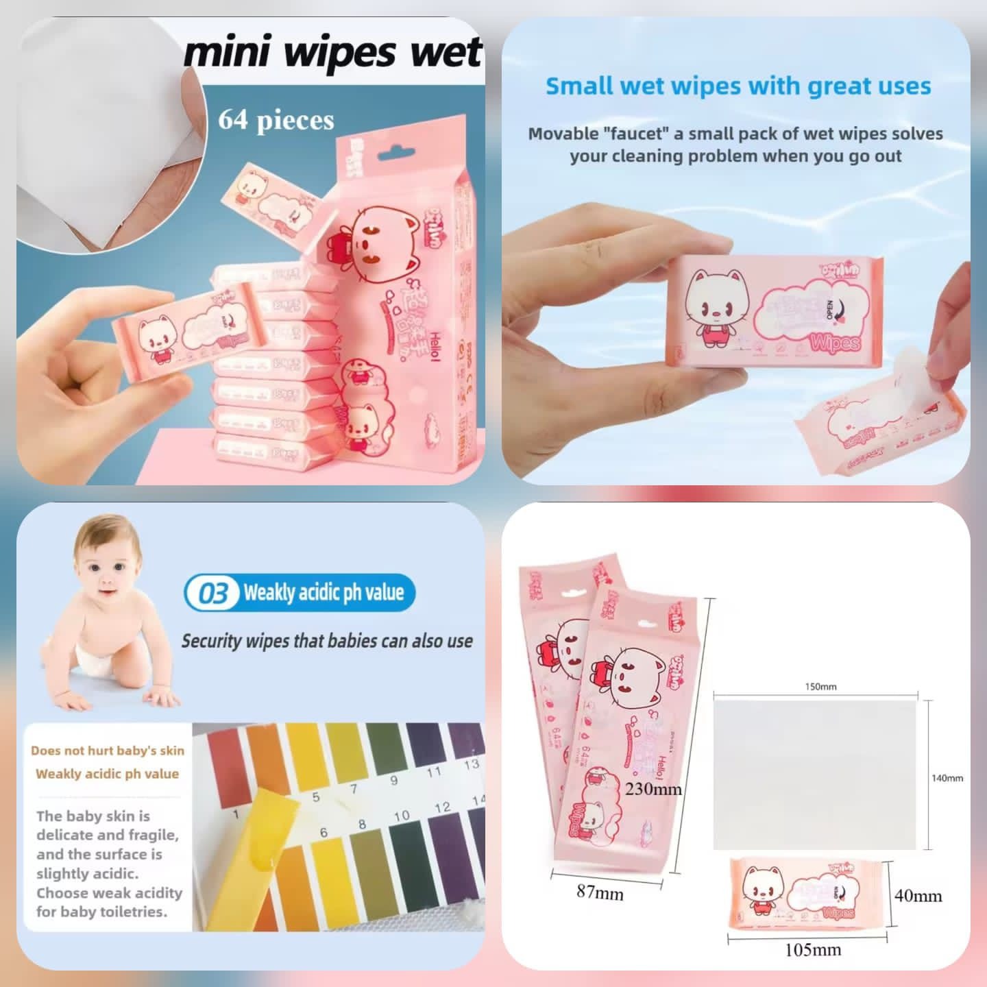 Cleaning Mini Packed Wipes – 8 Mini Packets (Total 64 Wipes) | Portable & Multi-Purpose Cleaning Wipes