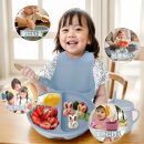 Baby Silicone Feeding Set, 6 Pcs, 1 Set Including Silicone Bib & Silicone Spoon & Fork & Suction Cup & Water Cup & Feeding Bowl, Safe and Soft Baby Feeding Utensils
