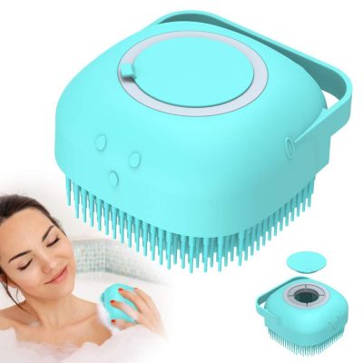 Silicon Bath Body Brush, Exfoliating Body Scurb Brush with Soap Dispenser, 2 in 1 Ultra Soft Bath Sponge Shower Brush and Body Massager, Baby Shower Brush, Shampoo and Gel Dispenser, Loofah Brush, Body Cleaning Scrubber for Man, Women and Children