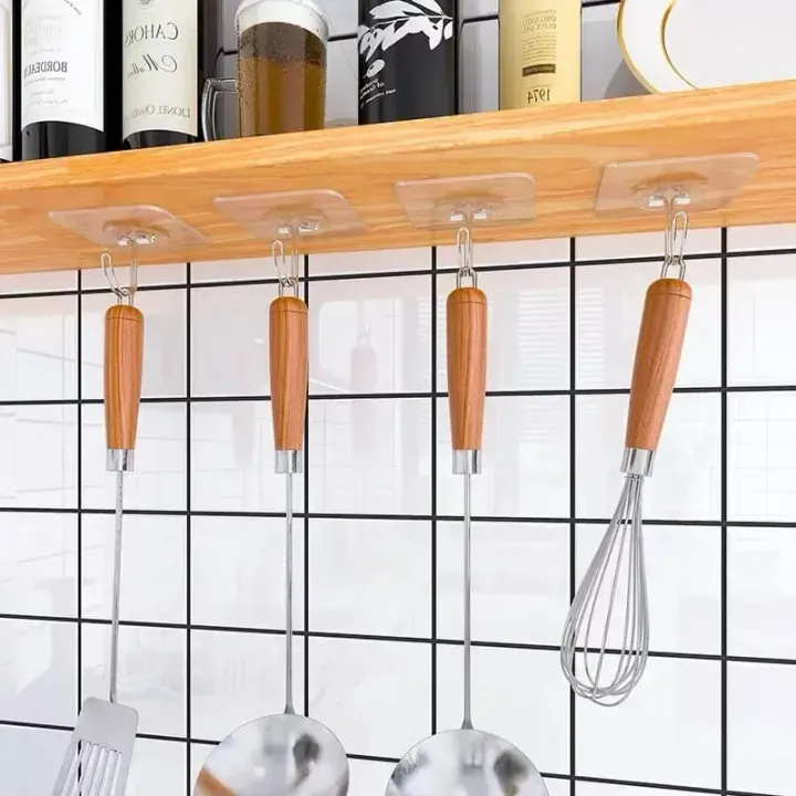 10pcs Transparent Stainless Steel Strong Self Adhesive Hooks Key Storage Hanger for Kitchen Bathroom Door Wall Multi-function - Image 4