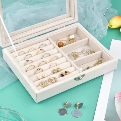 Fashion Portable Velvet Jewelry Ring Jewelry Display Organizer Box Tray Holder Earring Jewelry Storage Case Showcase