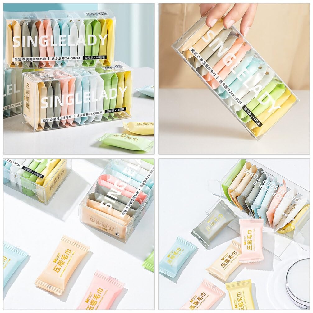 PACK OF 14 Pcs Disposable Travel Towels Compressed Facial Wipe Compact Tablet Mini Wipes Wipe Square Wipes Tissues Convenient Towels - Image 2