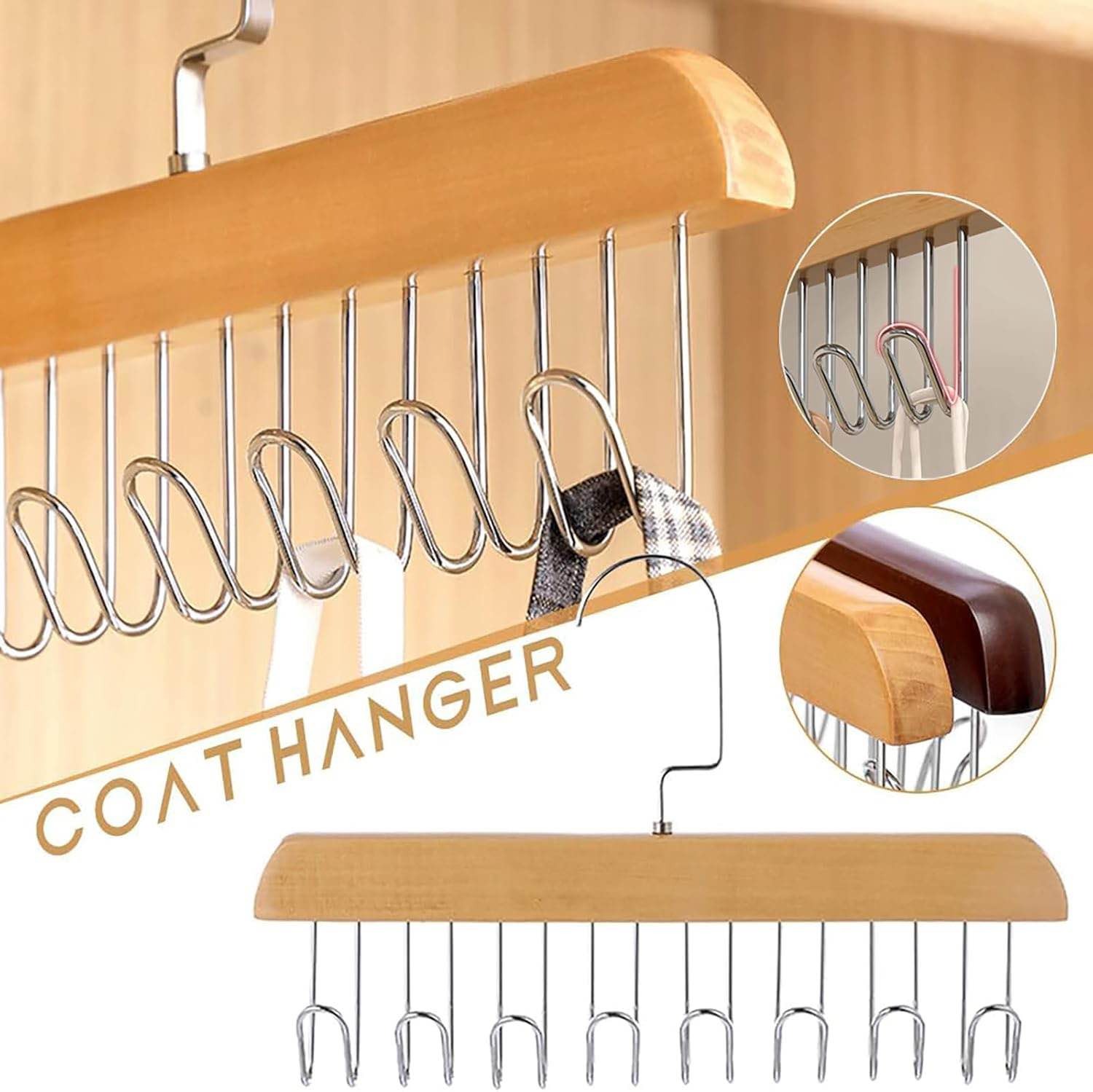 Multifunctional Non-Slip U-Shaped Wooden Clothes Hanger – Space Saving Hanger for Tank Tops, Bras, Underwear & Socks - Image 4