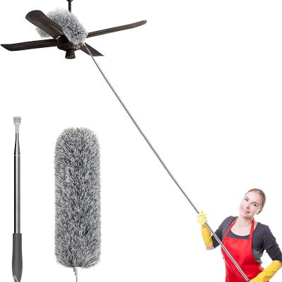 New High Quality Fan Cleaner Brush with Stainless Steel Long Rod Dust Cleaner Microfiber Feather Duster for Home Cleaning Accessories Spider Web Cleaner Stick Wall Cleaning Mop Extendable Duster Up to 8 Feet for Window Blinds, Furniture
