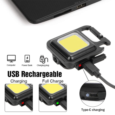 COB Small Flashlight, Keychain Work Light, USB Rechargeable, Mini LED Handheld t, 3 Light Modes Portable Pocket Light for Gift, Camping Emergency Fishing, Aluminum. (No Color Choice)