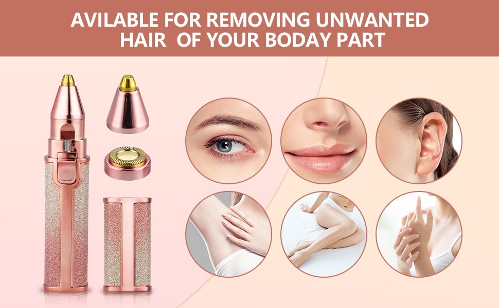Rechargeable Flawless Hair Remover 2 in 1 Hair Remover Trimmer For Women, Electric Flawless Facial Machine Razor, Painless Eyebrow Removal Shaver Lip Chin Bikini Fuzz Mustache - Image 3