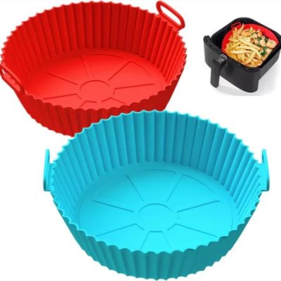 Air Fryer Tray, Silicone Fryer Tray, Baking Tray, Reusable Pot Easy Clean Round/ Grill Plate, Mat Air Fryer Accessories, Fryer Silicone Pot Basket Liner, Non-Stick Air Fryer Baking Tray, Oven Baking Tray - Multicolor (Pack of 1)
