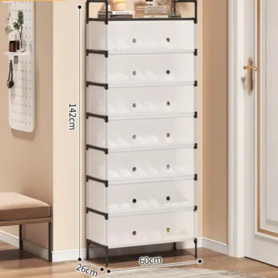 7 Layer Dust proof Shoe Rack Clear Plastic Shoe Storage Unit with Coat Rack & Shelf 5 to 7 Drawer Non Stackable Shoe Organizer for Home, Bedroom, Living Books, Room Durable & Space-Saving Shoe Rack Storage Solution