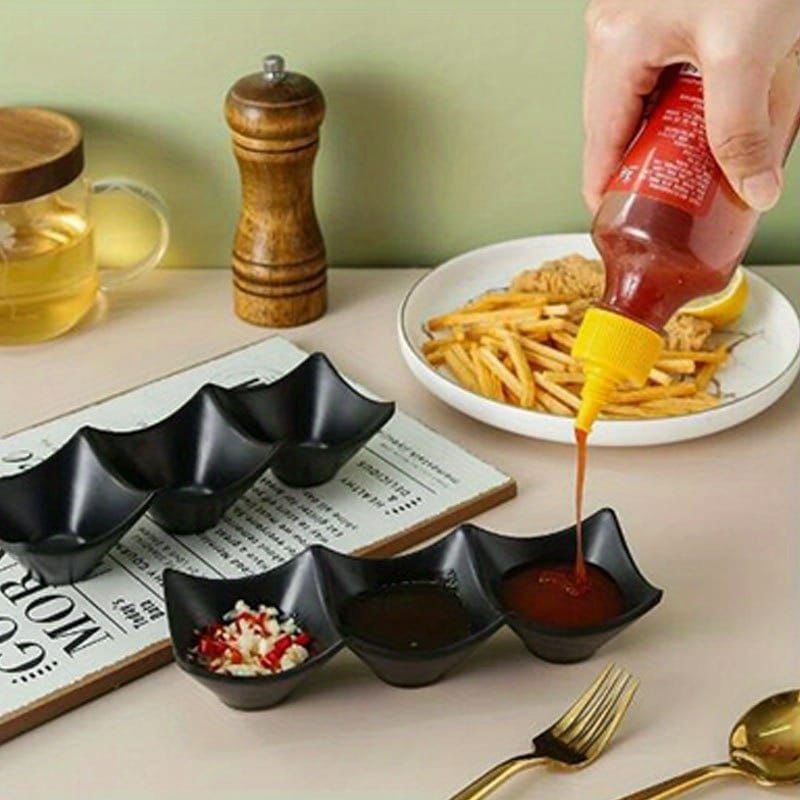 3 in 1 Ketchup Plate with 3 Compartments – Sauce & Dip Serving Tray (pack of 2)
