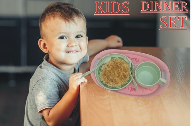 4Pcs Kids Dinner Set Plate Fork Bowl/Cup Set With Spoon - Image 3