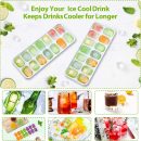 14-Hole Silicone Ice Tray Square Box Auxiliary Food Puree Jelly Mold Bar Kitchen Tool Cocktail Silicone Ice Cube Mold, Soft Bottom Silicone Ice Tray Mould, Easy-Release DIY Fruits Stackable Ice Cube Molds for Coffee Cocktail Freezer- MULTICOLOR (1 Pack)