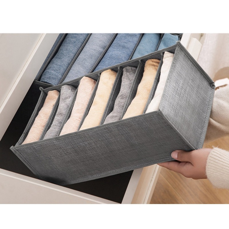 6 Grids Washable Wardrobe Clothes Organizer, Jeans Compartment Storage Box, Clothes Drawer Mesh Separation Box, Portable Foldable Closet (GREY)