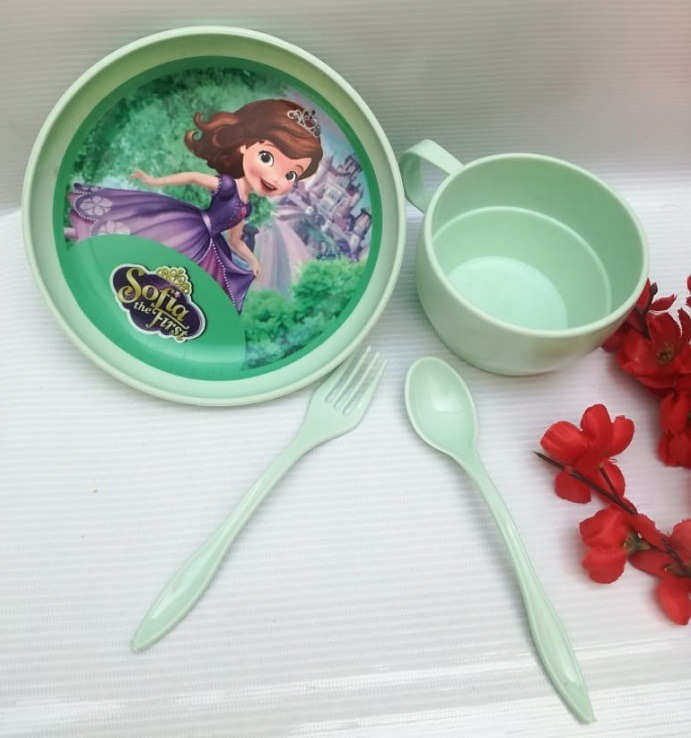 4Pcs Kids Dinner Set Plate Fork Bowl/Cup Set With Spoon - Image 4
